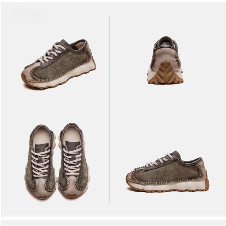 Johnature Retro yumaloq burunli haqiqiy charm krossovkalar ayollar poyafzali kundalik va ko'p qirrali yumshoq taglikli sport poyafzali