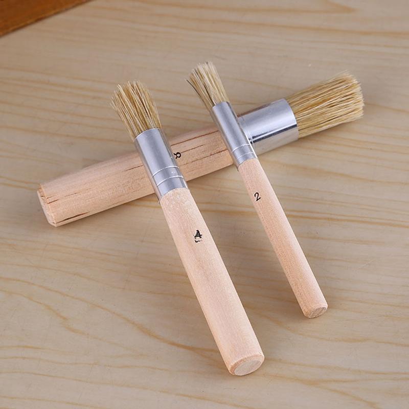 Набор из 3 деревянных трафаретных кистей для меловой краски, круглая кисть из натуральной свиной щетины