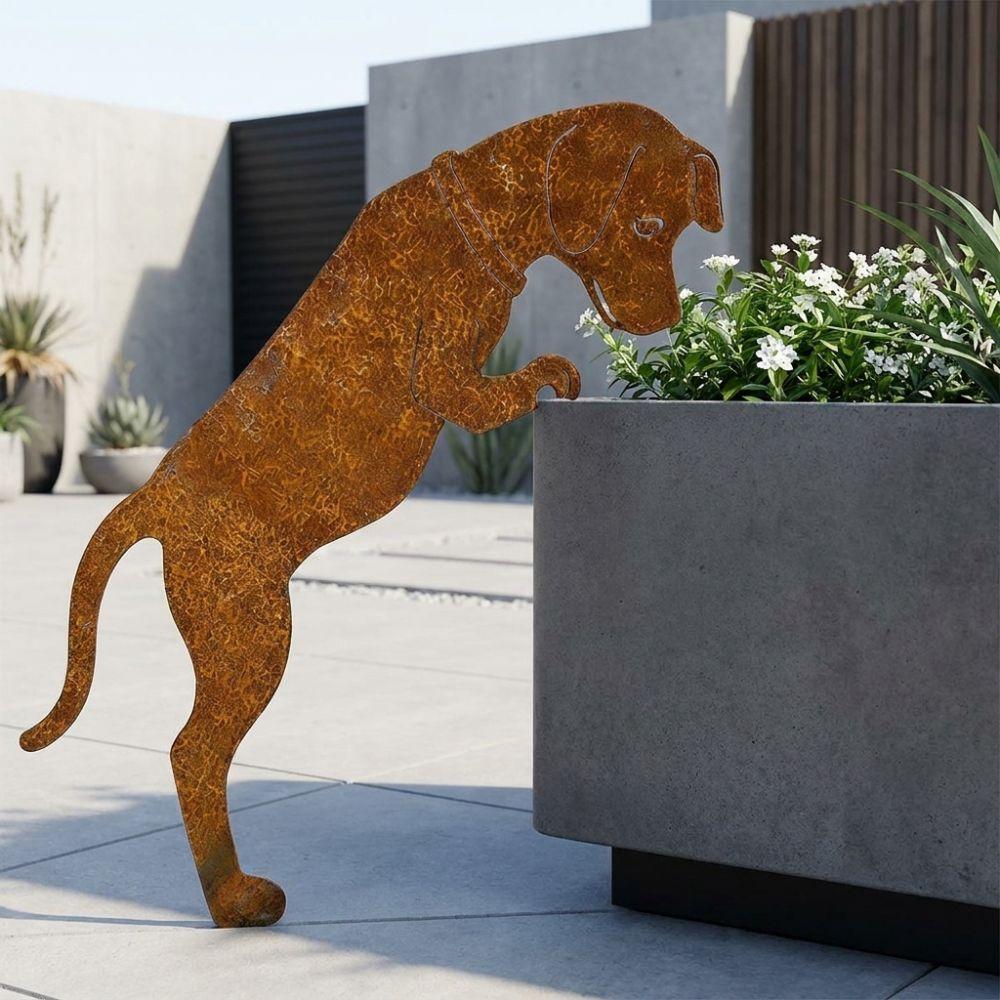 Rustic Metal Dog Garden Statue Vintage Cat Lawn Ornament Dog Pot Hugger Decor  Courtyard