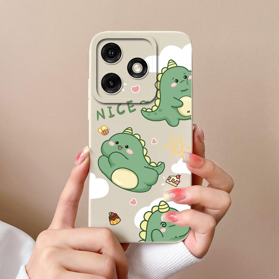 For Infinix Note 40 5G Smart 8 Pro Itel P55 4G Tecno Pova 6 Neo Back Cover Matte Soft Silicone Cartoon Dinosaur Pattern Camera Protection Bumper Cases