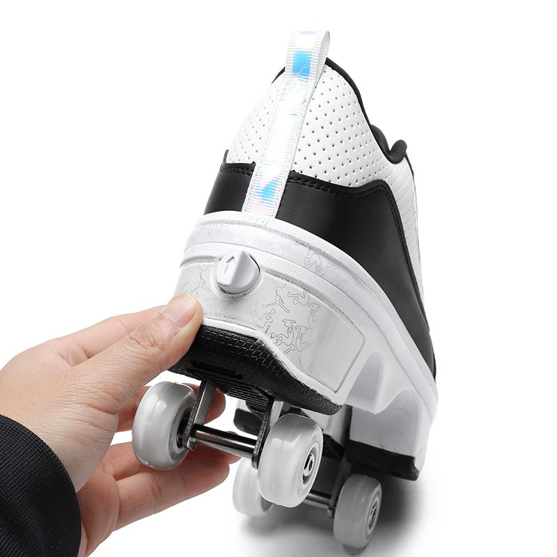 Boys Wheels Sneakers with On Double Wheels Girl Roller Sneakers Roller Shoes Deformation Shoes Roller Skate Shoes