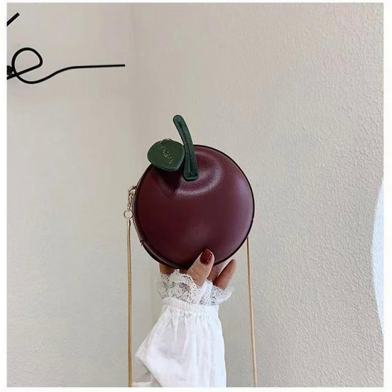 Sweet Circular Bags for Women New Trendy Creative Cherry Chain Crossbody Bag Small Handbags PU Leather Ladies Shoulder Purse