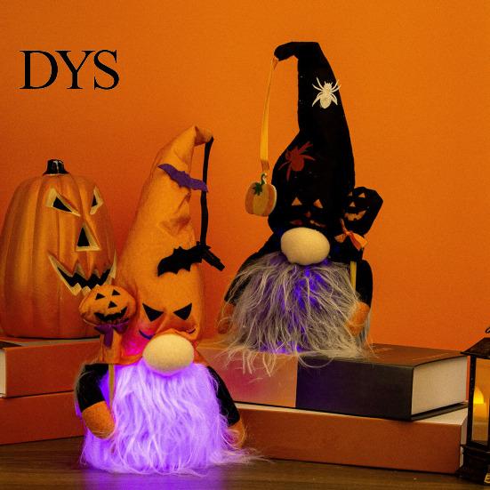 Indoor Window Display Props Halloween Light Up Gnome Decoration, Spooky Orange Black Swedish Tomte Elf Figurine, Soft Polyester Holiday Crafts