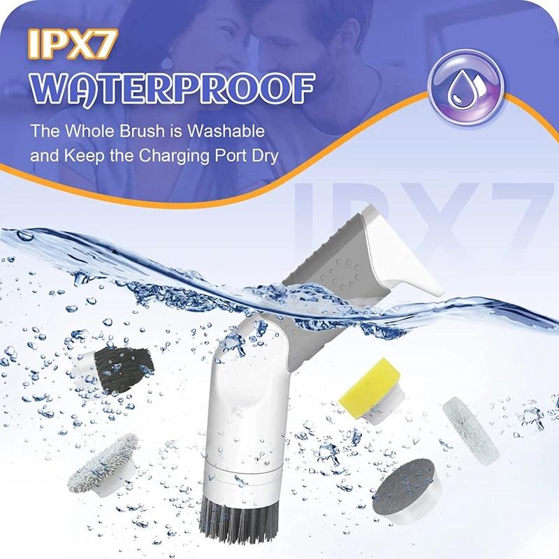 Электрическая щетка для чистки Беспроводной гаджет для чистки кухни Спин-скруббер с 4 насадками для ванны Кухонная плита Электрический отжим Clean