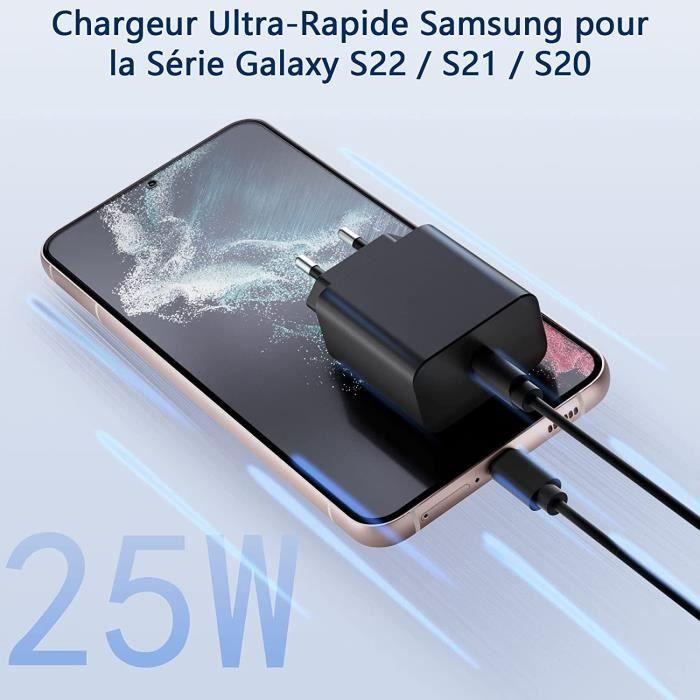 Chargeur Rapide 25W - Samsung - Adaptateur Secteur USB C - Power Delivery - 1,5 M - Noir