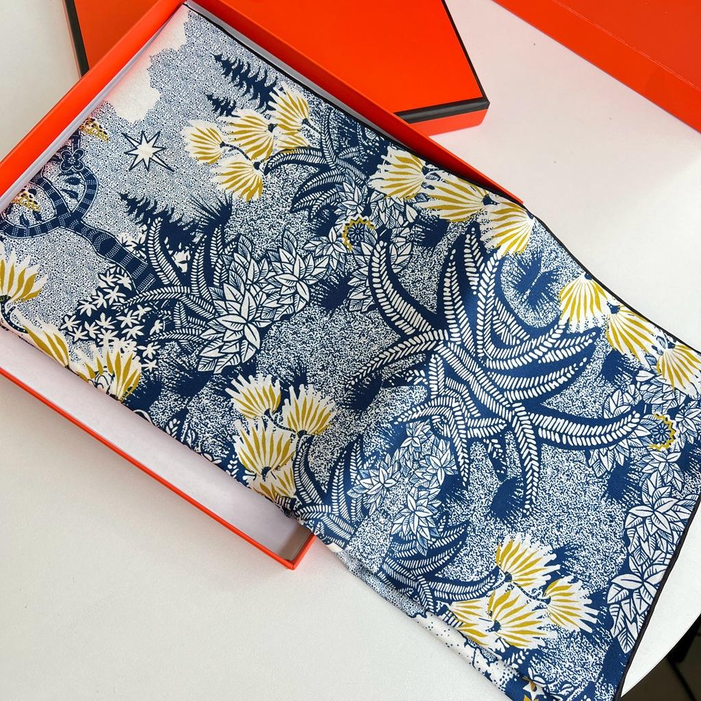 Big-Name Mulberry Silk Scarf Handmade Crimped Twill Silk 90 Square Scarf Printed Silk Scarf 14 Mmi Large Square Scarf