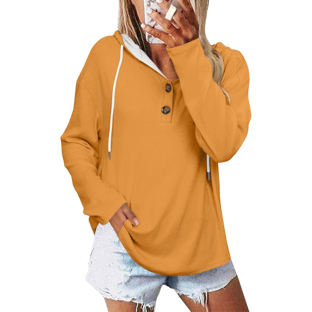 Women's Fashionable Casual Long Sleeved Solid Color Shoulder Hooded Top