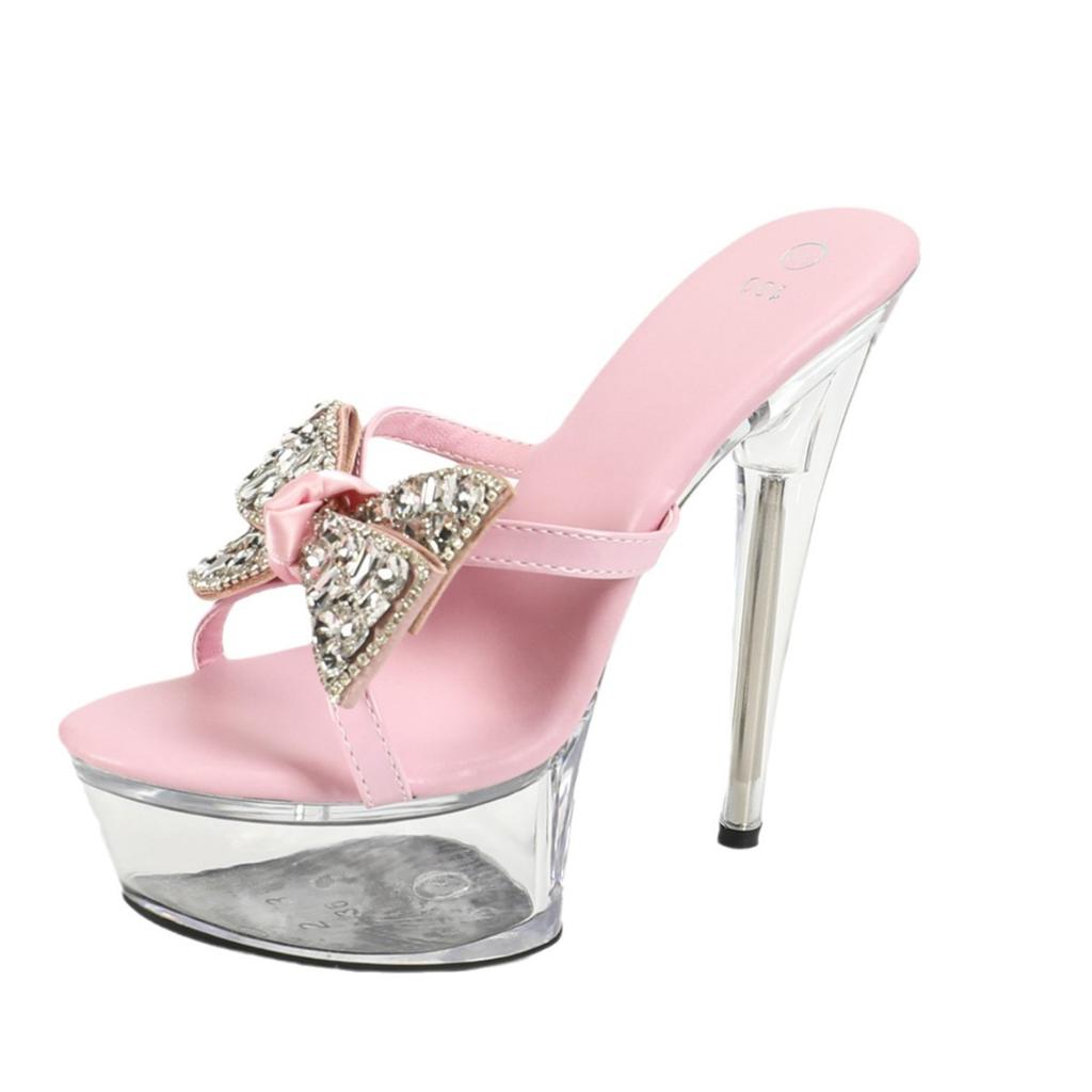 Music Transparent Super High Heel Thin Heel Summer Women Waterproof Table Rhinestone Sexy Fairy Slippers