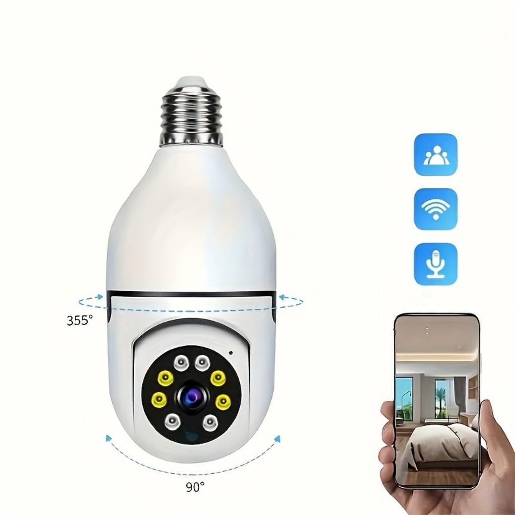 Bulb Security Camera with 360° Pan/Tilt, Two-Way Audio, Instant Video Streaming, Multi-Person Sharing, Cloud and SD Card Storage (not Included)