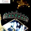 Baroque Vintage Black Green Crystal Bridal Tiaras Crowns Pageant Diadem Rhinestone Veil Tiara Headbands Wedding Hair Accessories