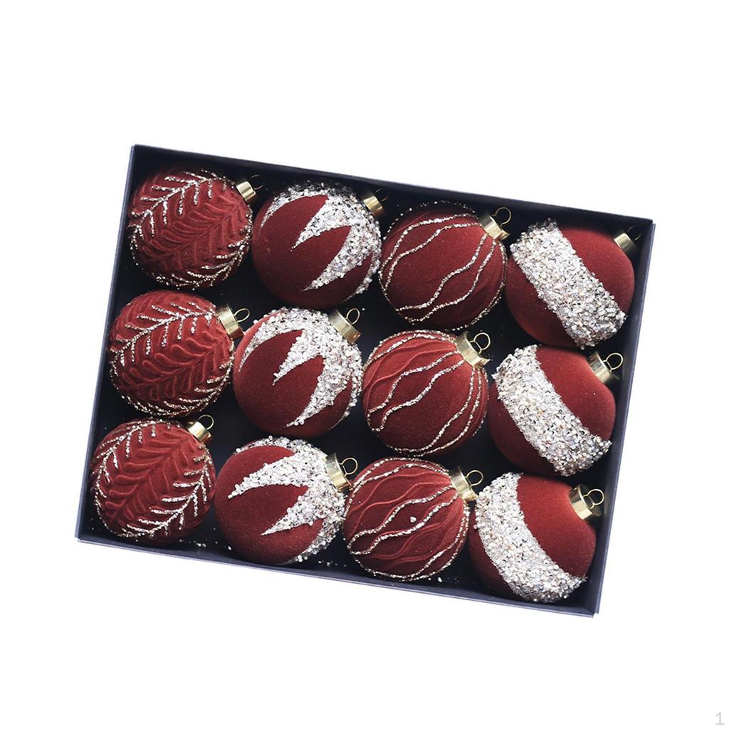 12 Christmas Balls Made of Velvet for Decoration, Flocked And Decorative Parties.