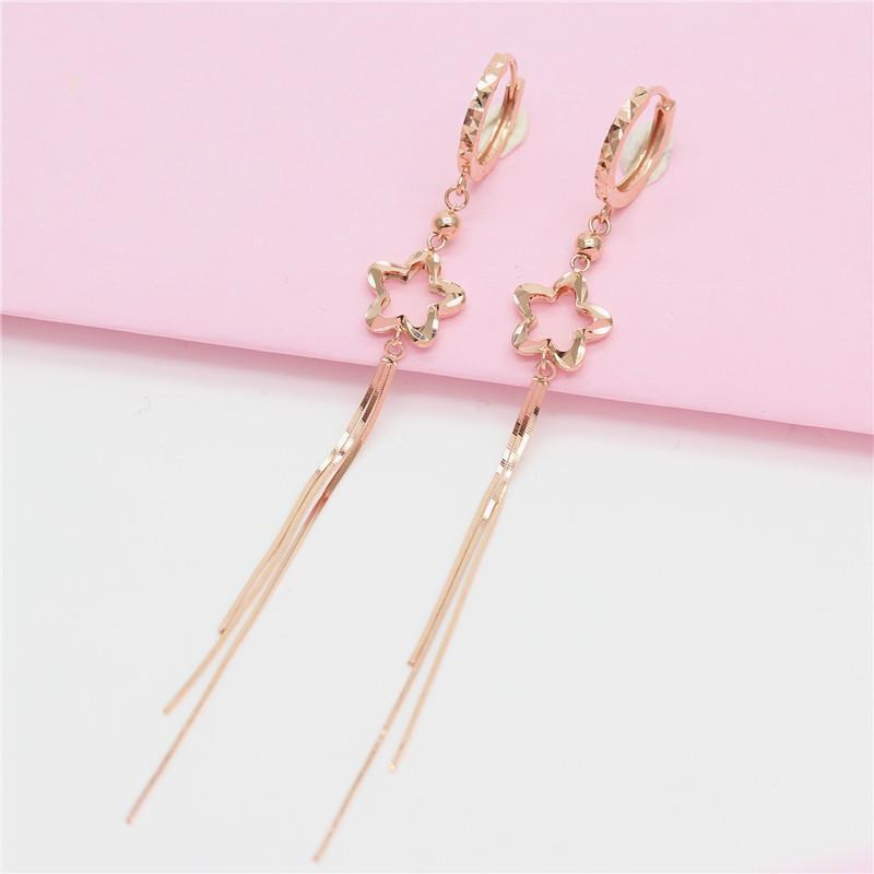 Exquisite Russian 585 Purple Gold Fashion Five-Star Snake Bone Niche High-End Rose Gold-Plated Long Fringed Earrings