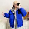 Winter Checkered Down Cotton Jacket Women Zipper Loose Padded Coat Solid Thickening Warm Puffer Parkas Jackets Short Style Forest Style Bread Jacket