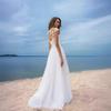 A-Line Boho Wedding Dresses for Bride Long Chiffon Slit Bridesmaid Dress Lace V-Neck Evening Gown for Prom Masquerade Beach