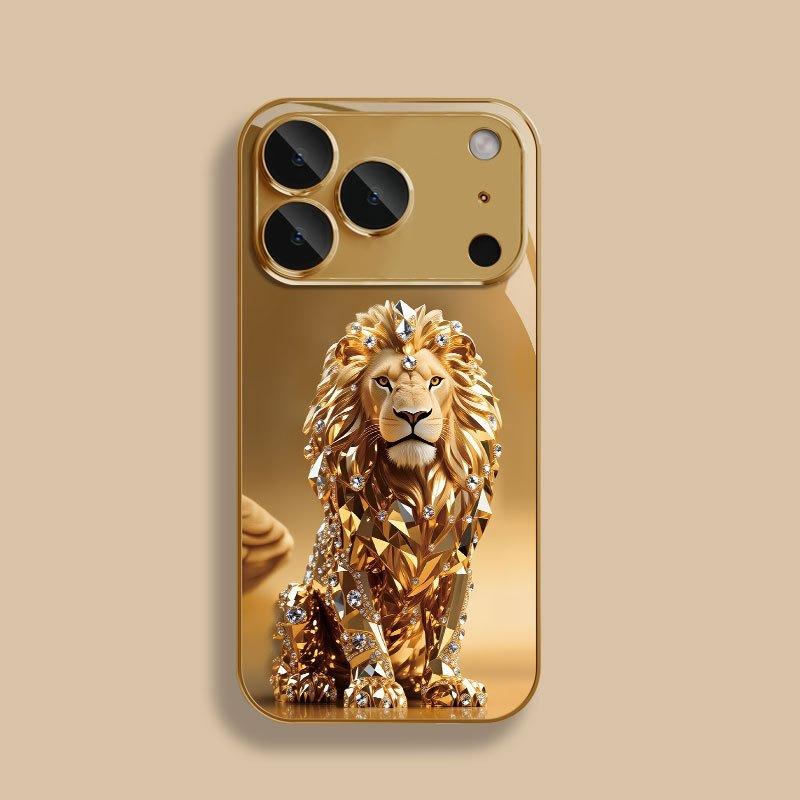 Стеклянный чехол для телефона iPhone 17 11 12 13 14 15 16 Pro Max 15 Plus 17Air 16E с золотым узором льва и золотой металлической краской