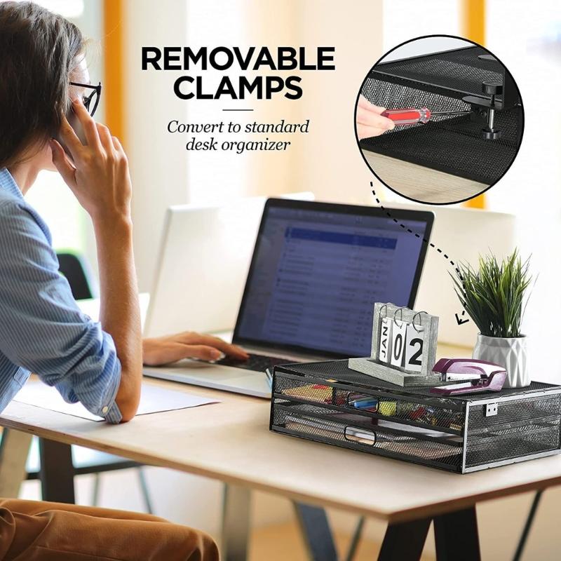 Эргономичный офисный блок для хранения с выдвижными ящиками, конструкция из черного металла, отделения с двойным доступом, органайзер под стол