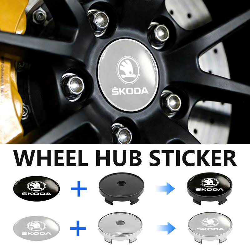 msdf2 For Skoda Car Styling Logo Auto Wheel Hub Center Caps Sticker Rim Cover Rapid Octavia Derivative Enyaq-iV VisionS Yeti Scala