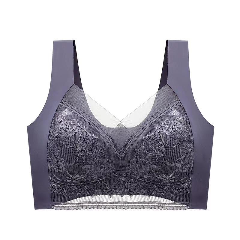 Sexy Lace Bras for Women Perspective Full Cup Solid Color Brassiere V-Neck Seamless Crop Top Female Push Up Breathable Lingerie