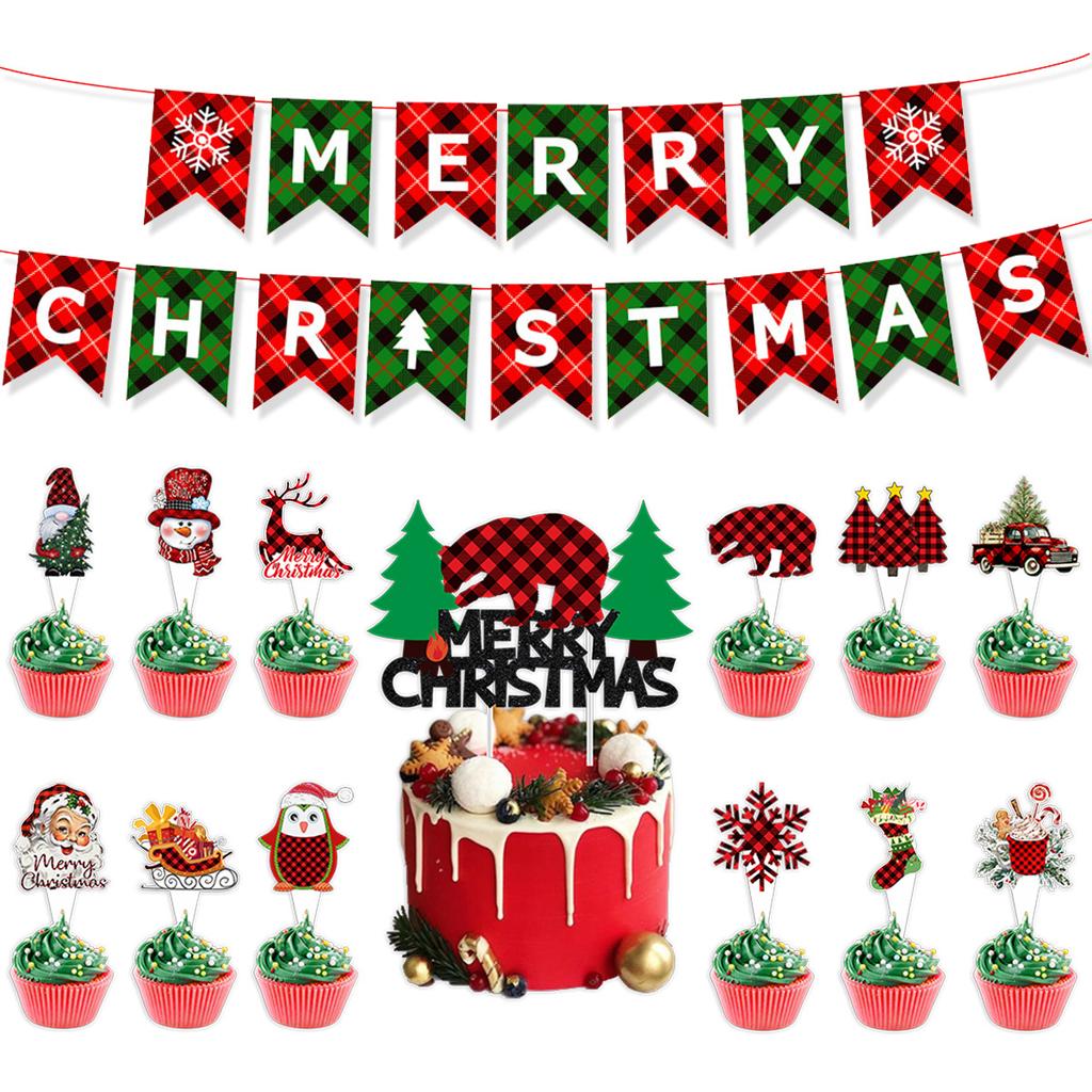 Christmas Decoration Snowflake Elk Plaid Letter Flag Spiral Balloon Set Customization