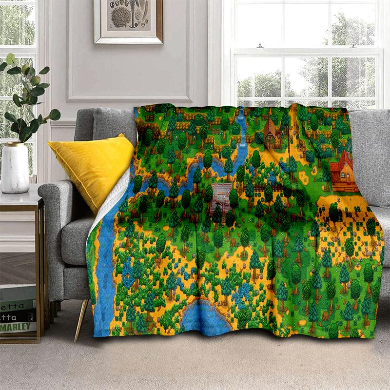 3D Карта Фермы Stardew Valley Мультяшное Одеяло, Мягкое Пледовое Одеяло для Дома Спальни Кровати Дивана Путешествий Пикника, Подарок для Детей