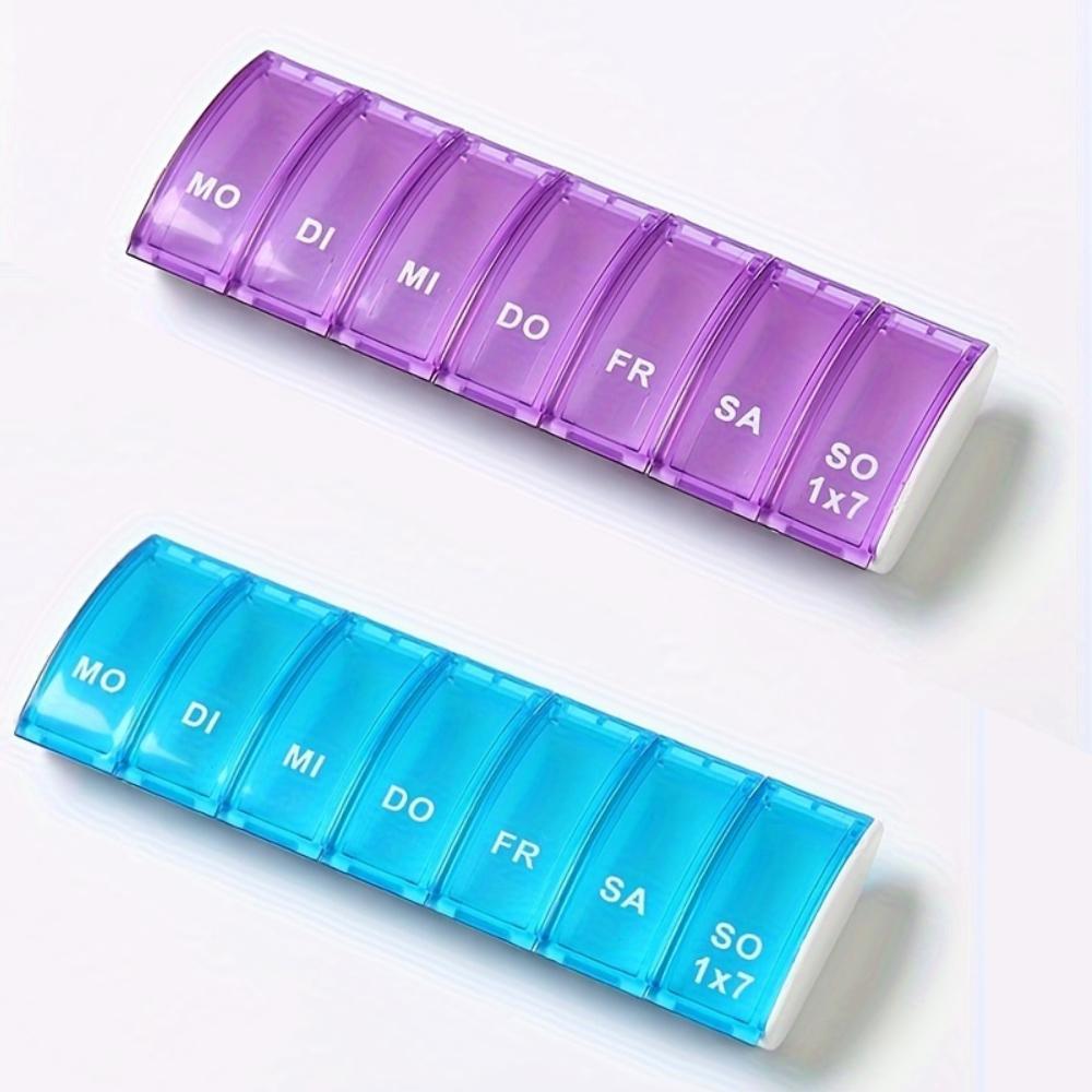 7Day Pill Organizers with Labeled Compartments Monday to Sunday Color-Coded for Travel And Daily Use Featuring a Vibrant Familie