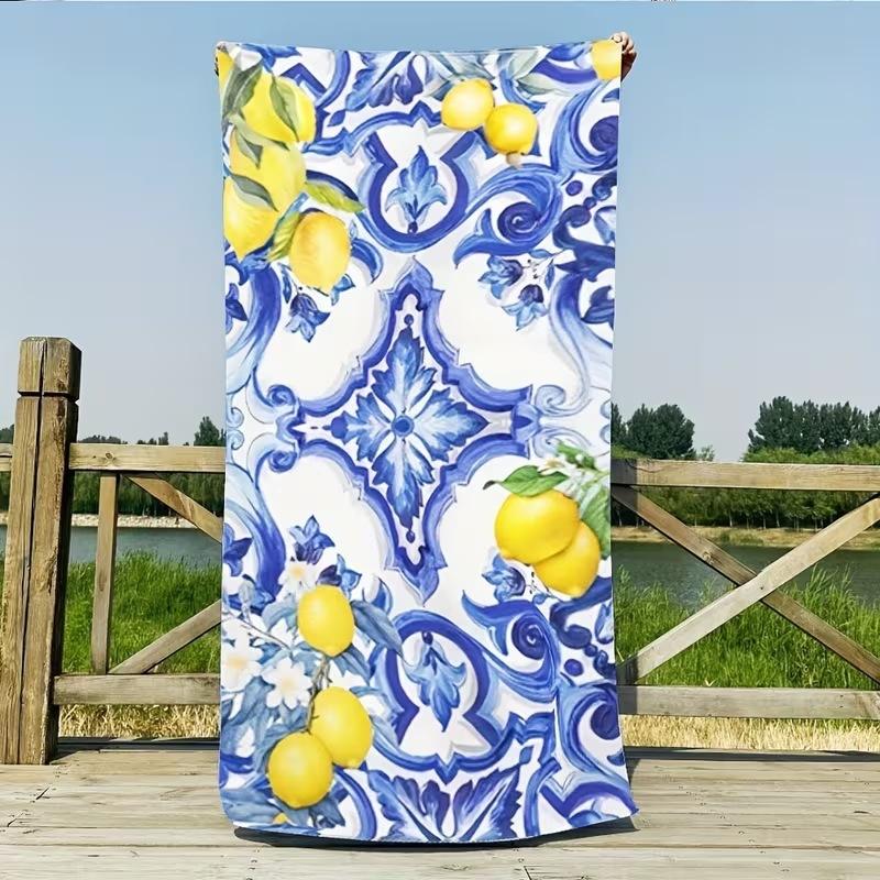 Summer Beach Towel Lemon Print Quick-Drying Bath Towel Outdoor Summer Swimming Bath Towel Sports Towel