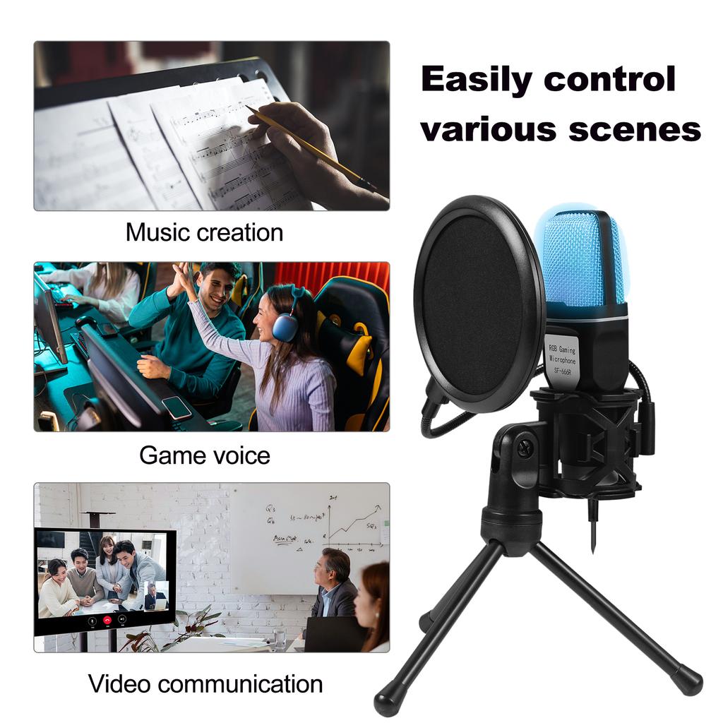 Классический микрофон-конденсатор для интернет-трансляций, светящийся семицветный RGB, противоударный, USB-микрофон для компьютерных видеоигр