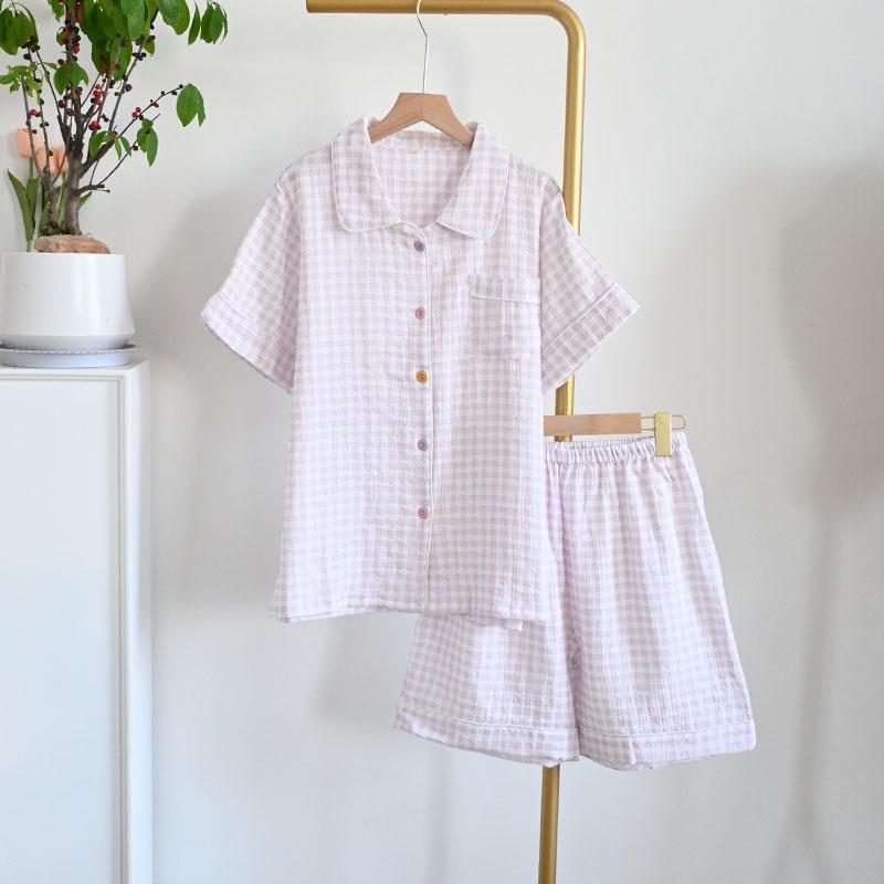 Женский летний пижамный комплект из чистого хлопка - Милый, Дышащий, с коротким рукавом и шортами