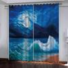 Night Moon Sea Scenery Painting Clackout Window Curtains Living Room Kitchen Drapes Fabric Indoor Home Decoration Drapes Hooks