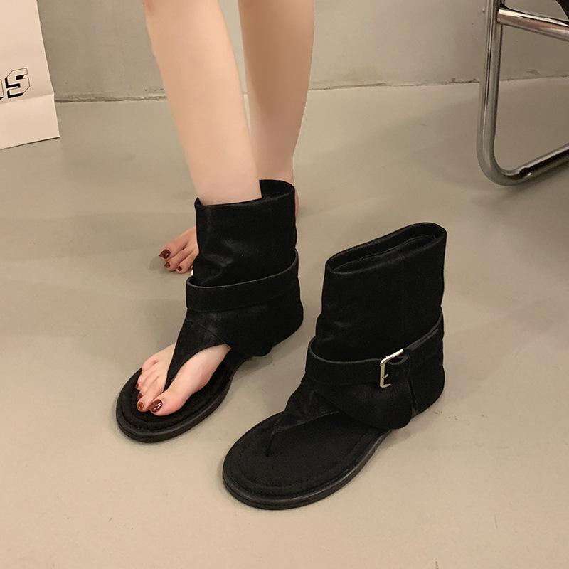 Модные туфли с открытым носком, крутые ботинки, летние ботинки 2025 года, новая мягкая кожа, модный круглый носок, персонализированный круглый носок, римские сандалии