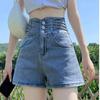 Корейский стиль Высокая талия Черный деним женские шорты А-силуэта - Летние облегающие эластичные шорты
