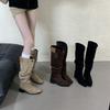 2025 New Autumn and Winter Pleated Piled Boots Round Head Thick Heel Suede Two Wear Knight Women's Boots