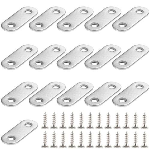 Stainless Steel Flat Brackets, Straight Plate Joints, and Repair Plates. Includes 16 Stainless Steel Screws. Ideal for Securing Tables, Dressers, Chai