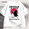 Взрослая футболка Catzilla King of Pawster для мужчин и женщин, смешная футболка с кошкой, футболка с котенком, хлопковая, с коротким рукавом, повседневная мужская одежда