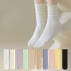 Women's Spring and Summer Socks, Solid Color Black Ear-trimmed Mid-calf Socks, Dad Shoes, Versatile Women's Socks