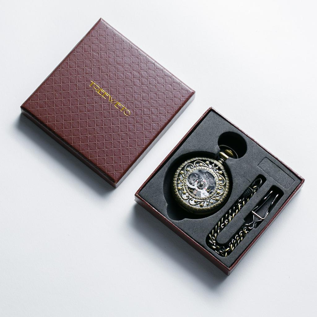 Механические карманные часы TREEWETO Hollow Flower Vine Skeleton с бронзовым дисплеем и римскими цифрами