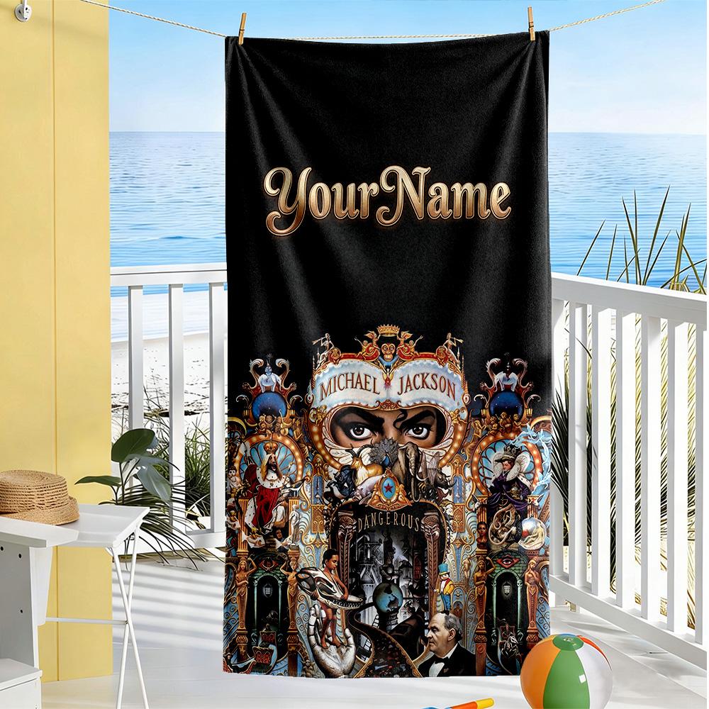 Michael Jackson Customized Name Beach Towel High Absorbency & Quick-Dry Ideal for Travel Outdoor Swim Pool Yoga Surf Camping Hiking Gym Gift Holiday