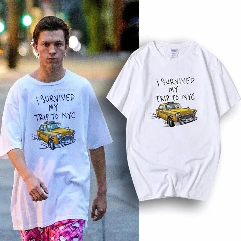 Мужская футболка Tom Same Style I Survived My Trip To NYC с принтом, повседневная хлопковая футболка, унисекс, модная футболка Telekinesis