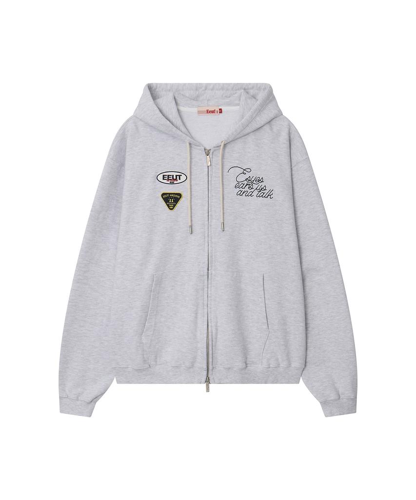 Eeut Eeut Patch Sweat Zip-Up / Melange White