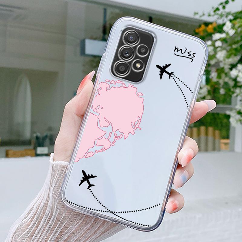 Карта мира с самолетами, сердце любви для путешествий, чехол для Samsung A15 A13 A35 A55 A51 A71 A41 A31 A05 A17 A23 A25 A33 A53 A73 5G A07 4G