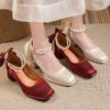 Block Heel Red High Heels Wedding Shoes Women's Spring Mary Jane Women's Shoes Square Toe Single Shoes