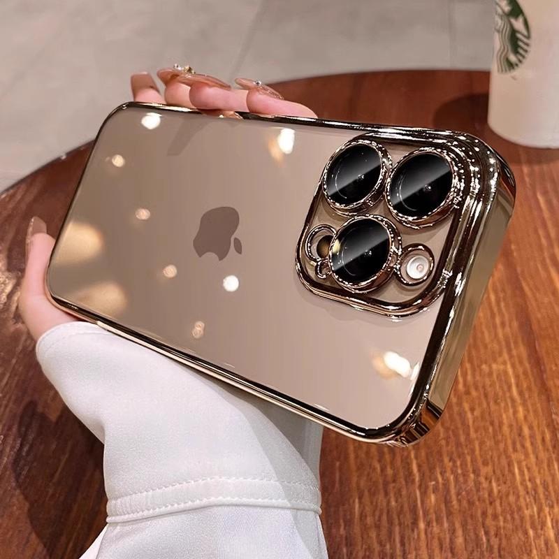 Подходит для чехла для мобильного телефона Apple 16pro Гальванизированный прозрачный чехол-накладка для iPhone 15 с защитной пленкой для объектива 14