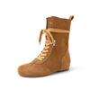 Fashion Autumn New Low Heel Single Boots Women's Fashion Round Head Suede Front Lace-up Anti-slip Wear-resistant Short Boots
