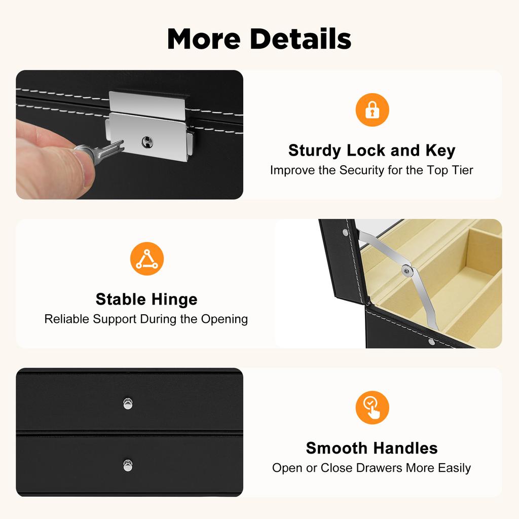 Витрина для очков, 24 отделения с замком, 3-ярусный органайзер для хранения ювелирных изделий с верхом из стекла для солнцезащитных очков, часов, серег