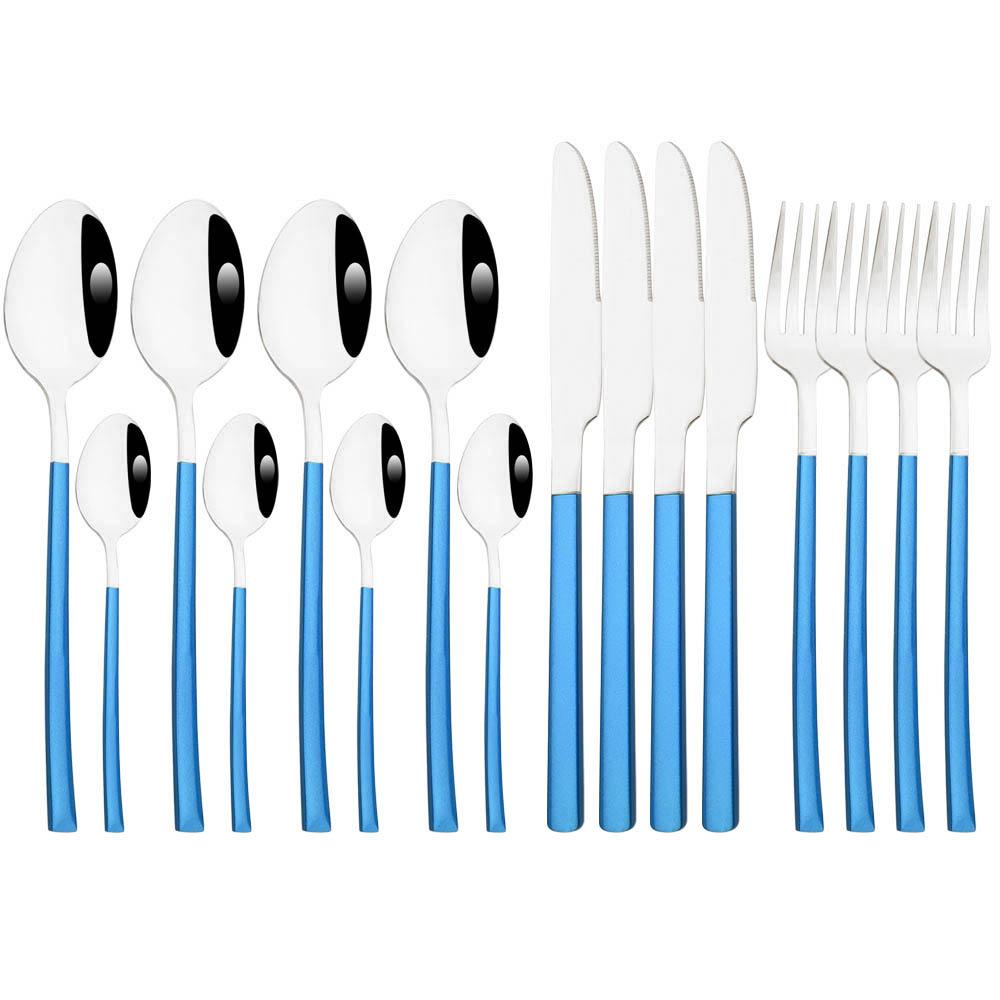 Jankng 16 шт. черные столовые приборы с золотой строчкой, набор посуды из нержавеющей стали, кухонный домашний набор столовых приборов в западном стиле, нож, вилка, ложки, набор посуды