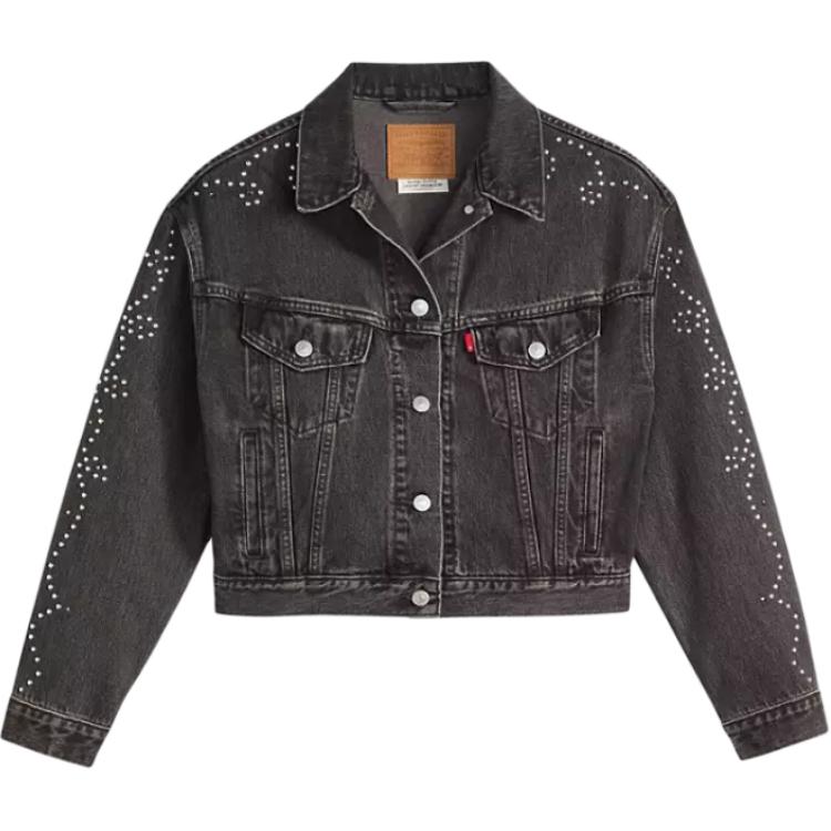 Levis Studded Single Button Long Sleeve Loose Short Denim Jacket Women Jackets A9456-0003