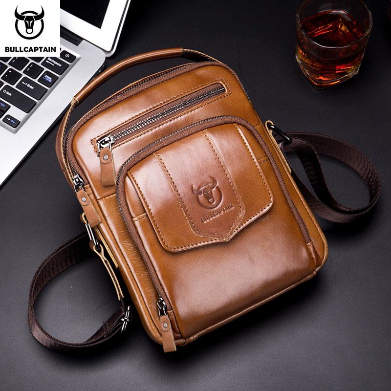 BULLCAPTAIN 100% Genuine Leather Men's Shoulder Bag Messenger Bags Business Men's High Quality Bag
