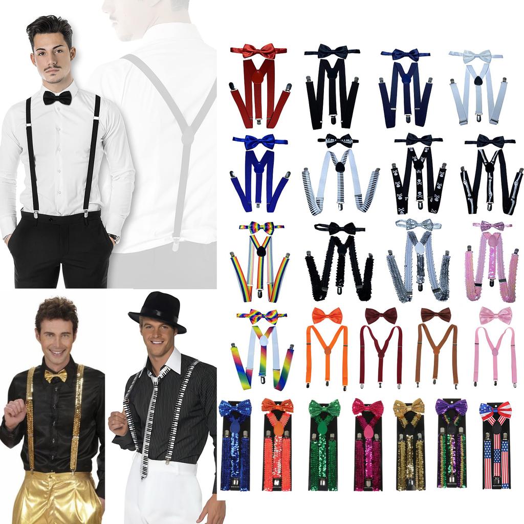 Классический комплект подтяжек и галстука-бабочки, регулируемые эластичные подтяжки с Y-образной спинкой шириной 2,5 см и 3 зажимами, тканый предварительно завязанный галстук-бабочка шириной 12 см, один размер для мужчин и женщин