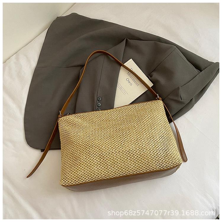 Korean Version Retro Woven Tote Bag Straw Woven Bag Large Capacity Armpit Bag New Shoulder Bag Holiday Wind Beach Bag Women
