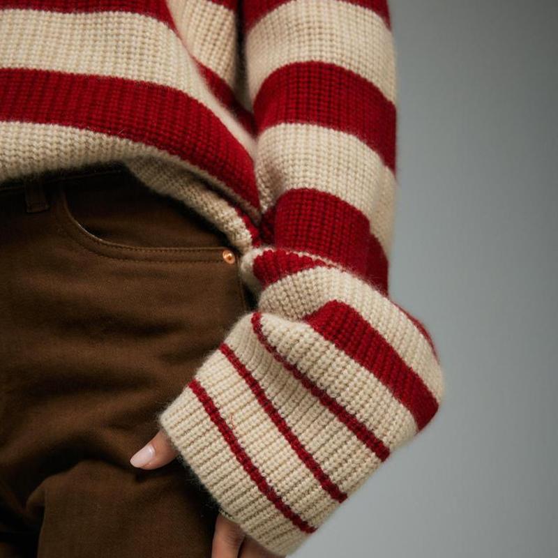 Вязаный свитер, женский модный полосатый термостойкий топ с высоким воротом, свободный пуловер